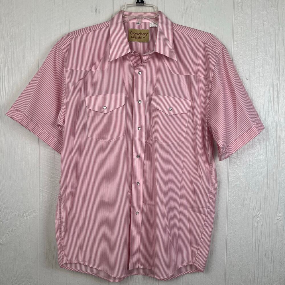 Cowboy Legend shirt men’s XL pink stripe, pearl snap short sleeve.